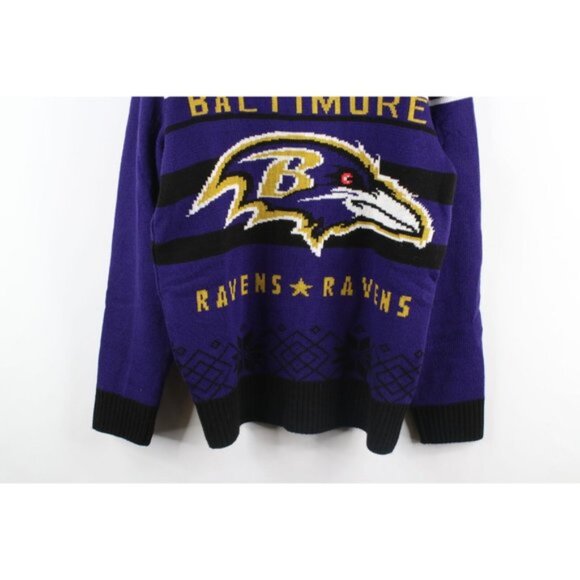 Streetwear Mens Large Snowflake Christmas Baltimore Ravens Football Knit Sweater - Picture 3 of 10